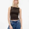 Sıkı Örgü Jersey Tekne Yaka Kısa Tank Top