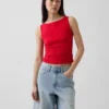 Sıkı Örgü Jersey Tekne Yaka Kısa Tank Top
