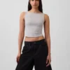 Sıkı Örgü Jersey Tekne Yaka Kısa Tank Top