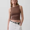 Sıkı Örgü Jersey Tekne Yaka Kısa Tank Top