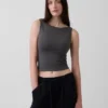 Sıkı Örgü Jersey Tekne Yaka Kısa Tank Top