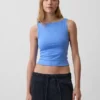 Sıkı Örgü Jersey Tekne Yaka Kısa Tank Top