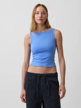 Sıkı Örgü Jersey Tekne Yaka Kısa Tank Top