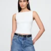 Sıkı Örgü Jersey Tekne Yaka Kısa Tank Top