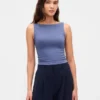 Sıkı Örgü Jersey Tekne Yaka Kısa Tank Top