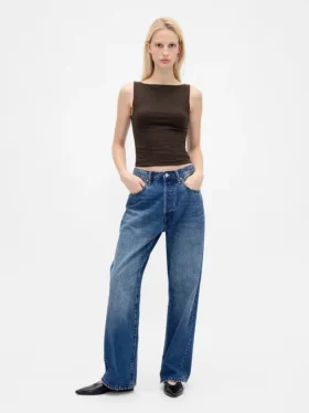 Sıkı Örgü Jersey Tekne Yaka Kısa Tank Top