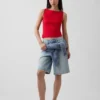 Sıkı Örgü Jersey Tekne Yaka Kısa Tank Top