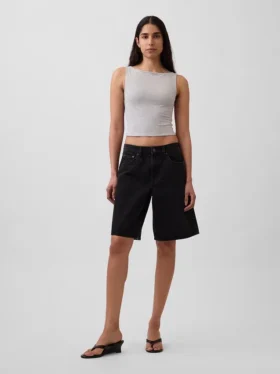 Sıkı Örgü Jersey Tekne Yaka Kısa Tank Top