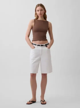 Sıkı Örgü Jersey Tekne Yaka Kısa Tank Top