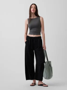Sıkı Örgü Jersey Tekne Yaka Kısa Tank Top