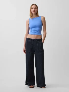 Sıkı Örgü Jersey Tekne Yaka Kısa Tank Top