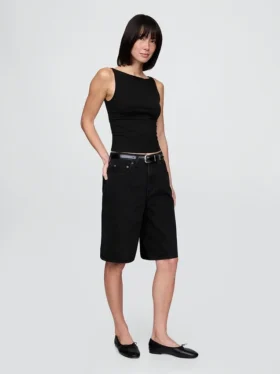 Sıkı Örgü Jersey Tekne Yaka Kısa Tank Top