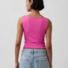 Sıkı Örgü Jersey Tekne Yaka Kısa Tank Top