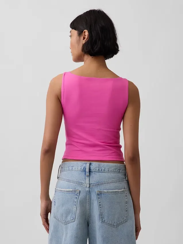 Sıkı Örgü Jersey Tekne Yaka Kısa Tank Top