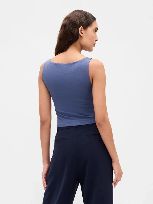 Sıkı Örgü Jersey Tekne Yaka Kısa Tank Top