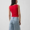 Sıkı Örgü Jersey Tekne Yaka Kısa Tank Top