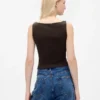 Sıkı Örgü Jersey Tekne Yaka Kısa Tank Top