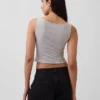 Sıkı Örgü Jersey Tekne Yaka Kısa Tank Top
