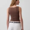Sıkı Örgü Jersey Tekne Yaka Kısa Tank Top