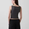 Sıkı Örgü Jersey Tekne Yaka Kısa Tank Top