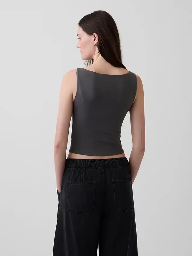Sıkı Örgü Jersey Tekne Yaka Kısa Tank Top