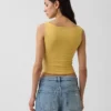 Sıkı Örgü Jersey Tekne Yaka Kısa Tank Top