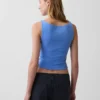 Sıkı Örgü Jersey Tekne Yaka Kısa Tank Top
