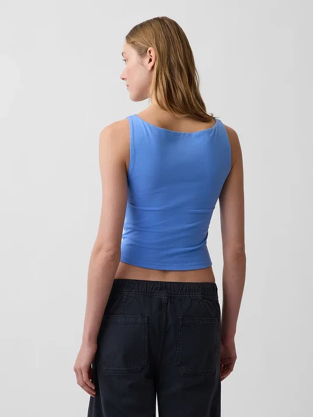 Sıkı Örgü Jersey Tekne Yaka Kısa Tank Top