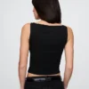 Sıkı Örgü Jersey Tekne Yaka Kısa Tank Top