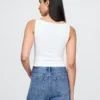 Sıkı Örgü Jersey Tekne Yaka Kısa Tank Top