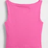 Sıkı Örgü Jersey Tekne Yaka Kısa Tank Top