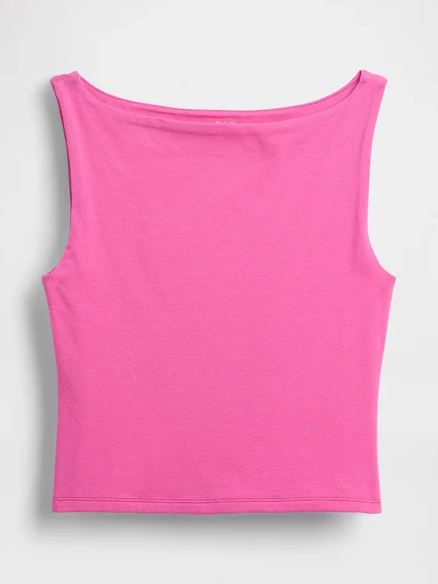 Sıkı Örgü Jersey Tekne Yaka Kısa Tank Top