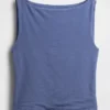 Sıkı Örgü Jersey Tekne Yaka Kısa Tank Top