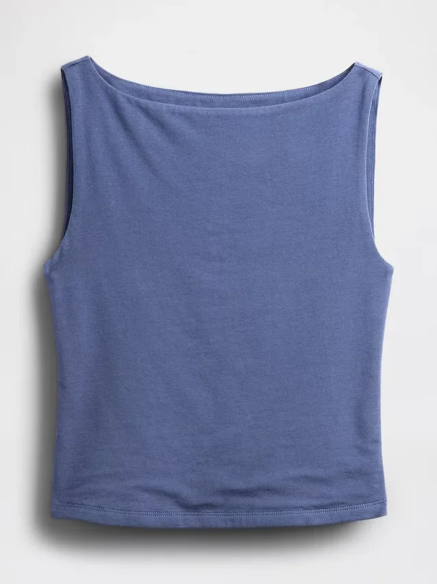Sıkı Örgü Jersey Tekne Yaka Kısa Tank Top