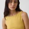 Sıkı Örgü Jersey Tekne Yaka Kısa Tank Top