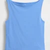 Sıkı Örgü Jersey Tekne Yaka Kısa Tank Top