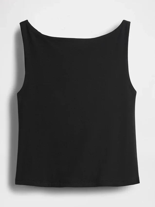 Sıkı Örgü Jersey Tekne Yaka Kısa Tank Top
