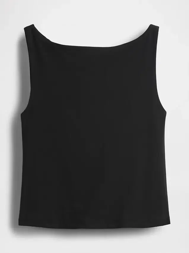 Sıkı Örgü Jersey Tekne Yaka Kısa Tank Top