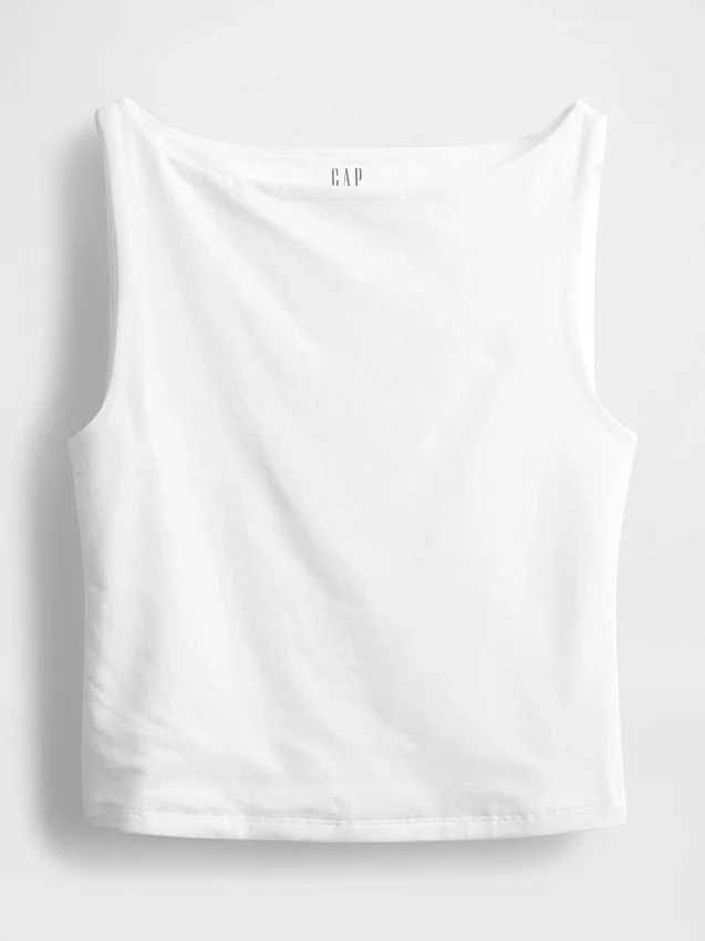 Sıkı Örgü Jersey Tekne Yaka Kısa Tank Top