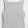 Sıkı Örgü Jersey Tekne Yaka Kısa Tank Top