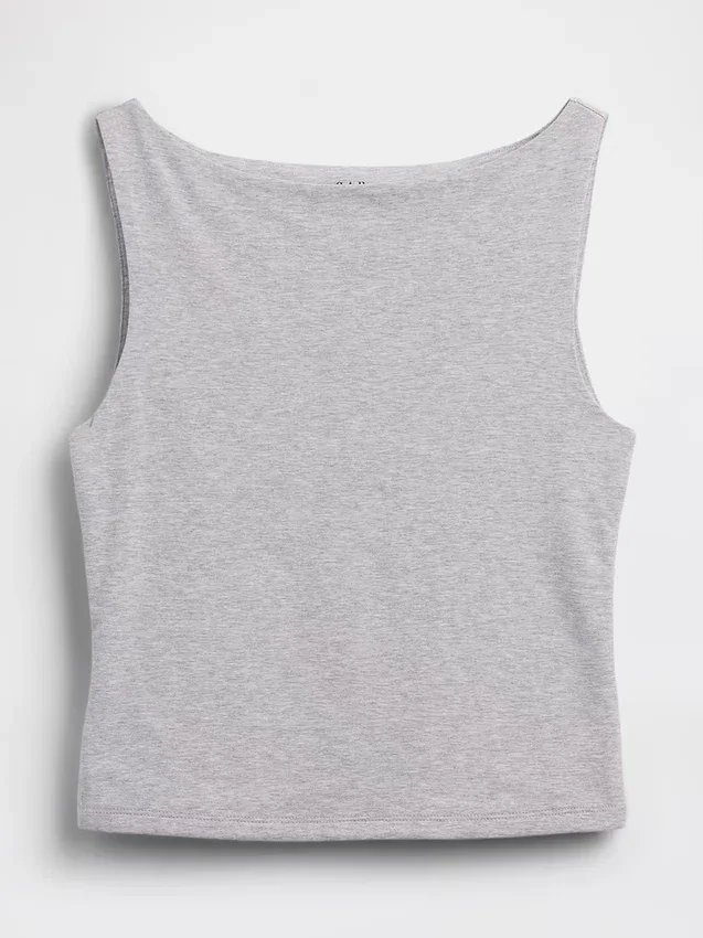 Sıkı Örgü Jersey Tekne Yaka Kısa Tank Top