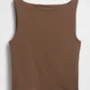 Sıkı Örgü Jersey Tekne Yaka Kısa Tank Top