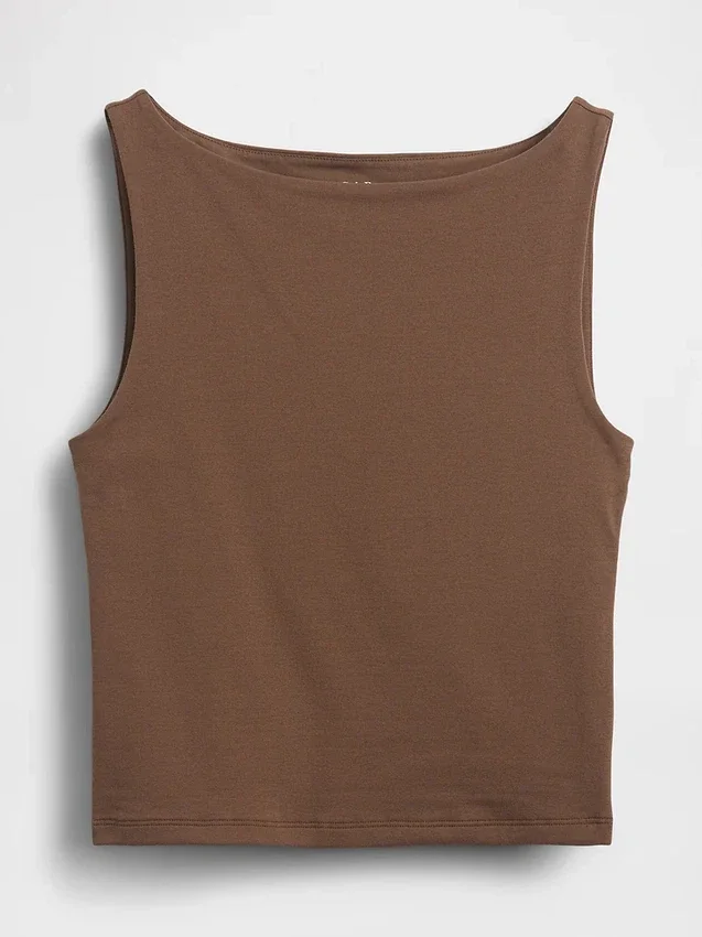 Sıkı Örgü Jersey Tekne Yaka Kısa Tank Top