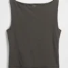 Sıkı Örgü Jersey Tekne Yaka Kısa Tank Top
