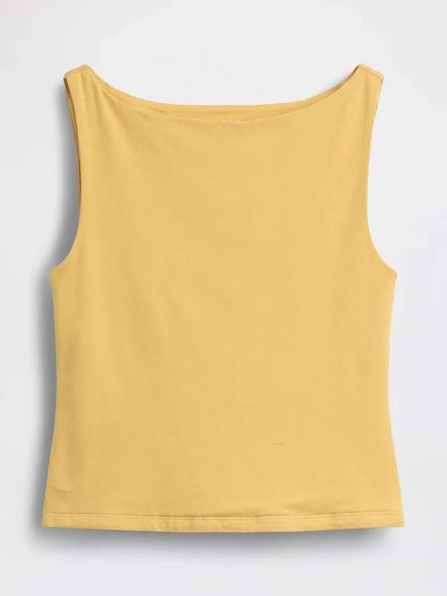 Sıkı Örgü Jersey Tekne Yaka Kısa Tank Top