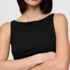 Sıkı Örgü Jersey Tekne Yaka Kısa Tank Top