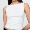 Sıkı Örgü Jersey Tekne Yaka Kısa Tank Top