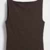 Sıkı Örgü Jersey Tekne Yaka Kısa Tank Top