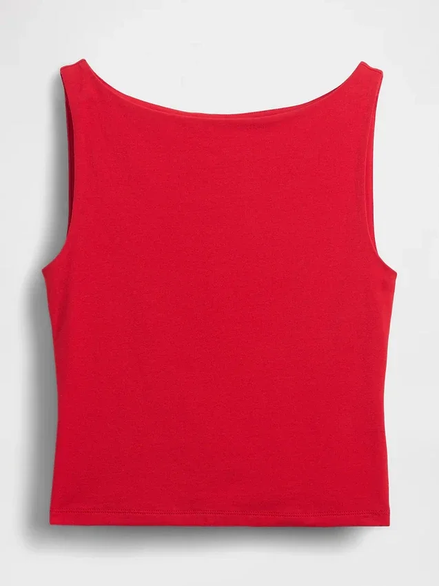 Sıkı Örgü Jersey Tekne Yaka Kısa Tank Top