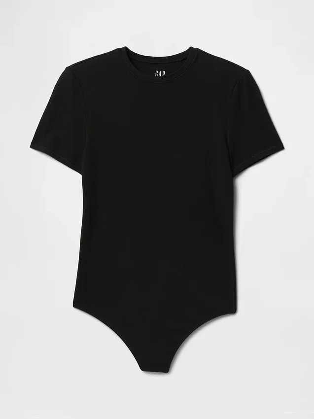 Sıkı Örgü Jersey Tişörtlü Tanga Çıtçıtlı Body
